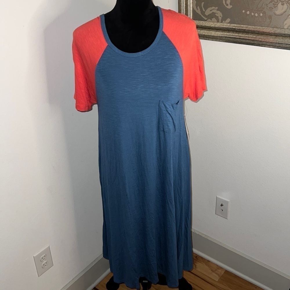 LulaRoe Carly casual blue coral pull on high low dress Sz M new